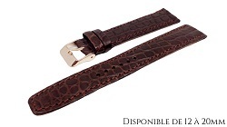 Bracelet montre en crocodile modèle classique marron mat-Disponible de 12 à 20mm