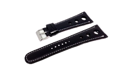 Bracelet chronosport noir cousu a blanc-Disponible de 18 à 28mm