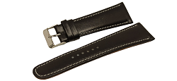 Bracelet montre chrono noir avec couture blanche de 18 à 28mm