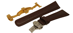 Bracelet montre en cuir marron avec boucle deployante-Disponible en 20-22-24mm