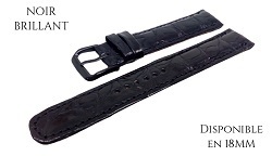 Bracelet montre en 18mm crocodile noir brillant avec boucle noire.